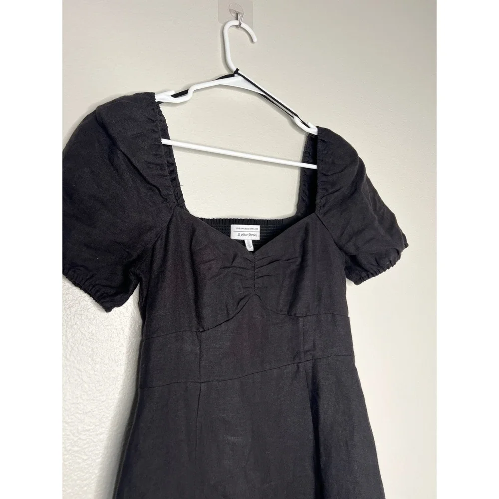 & Other Stories Black Linen Blend Puff Sleeve Midi Dress with Slit Size 4 - Picture 4 of 9